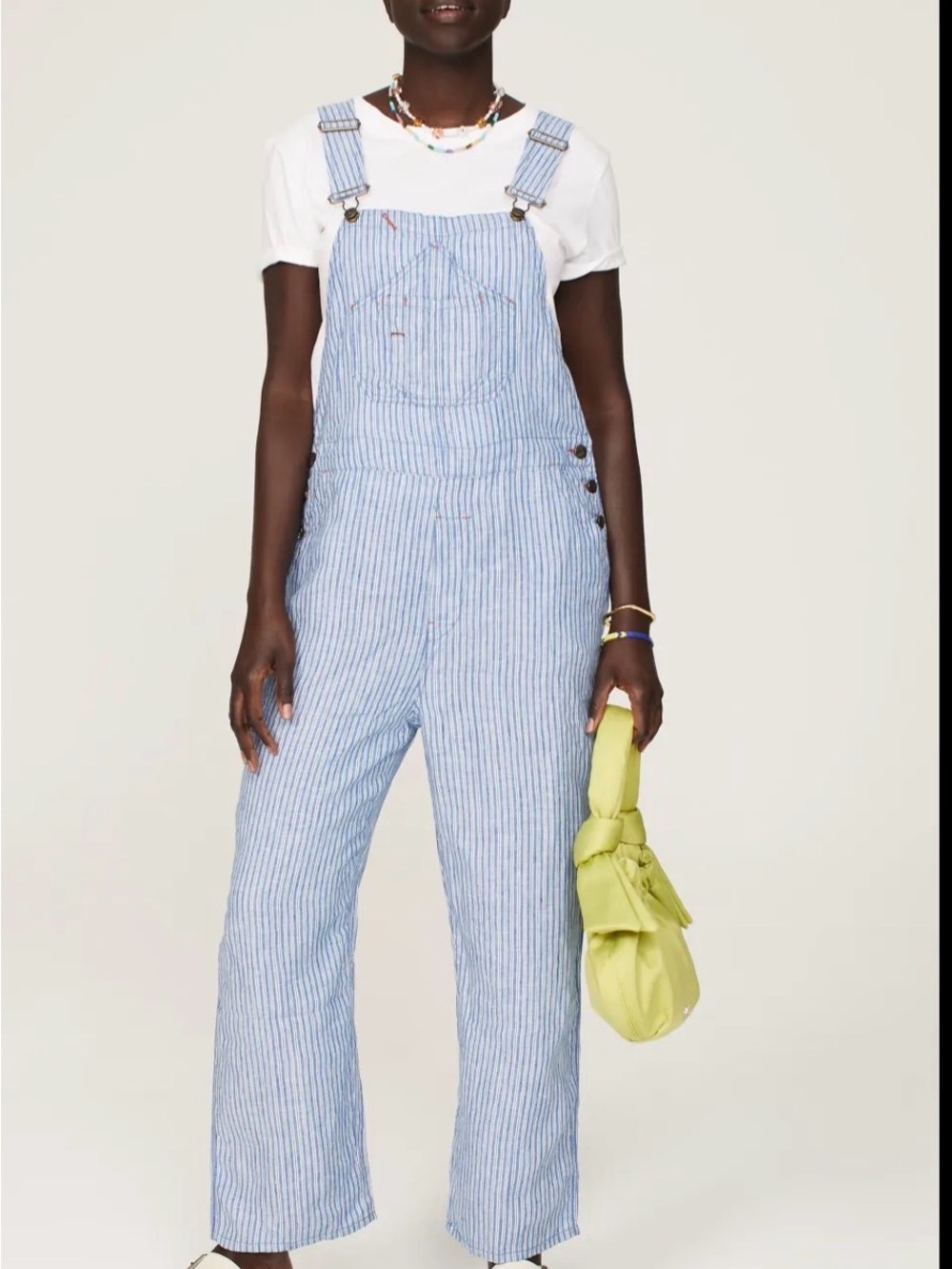 Faherty Light Blue Striped Linen Overalls size medium - Picture 4 of 4